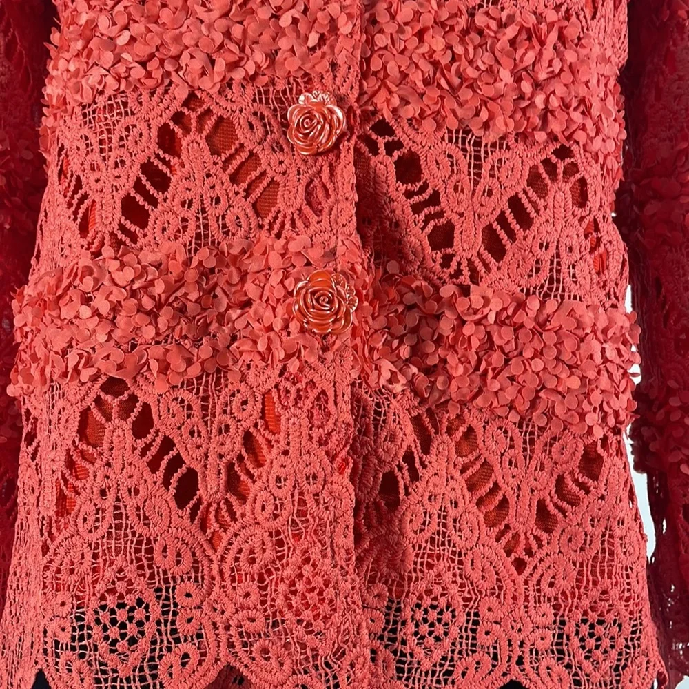 Pretty Angels, Button up Cardigan Blazer, Rose buttons, Small, Salmon, Red,Pink - Picture 7 of 11